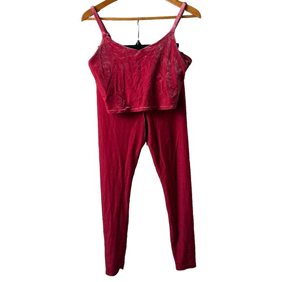 Athleta Elation Velvet Set M Red Velour Y2K Leggings V-Neck Crop Top - Picture 1 of 16